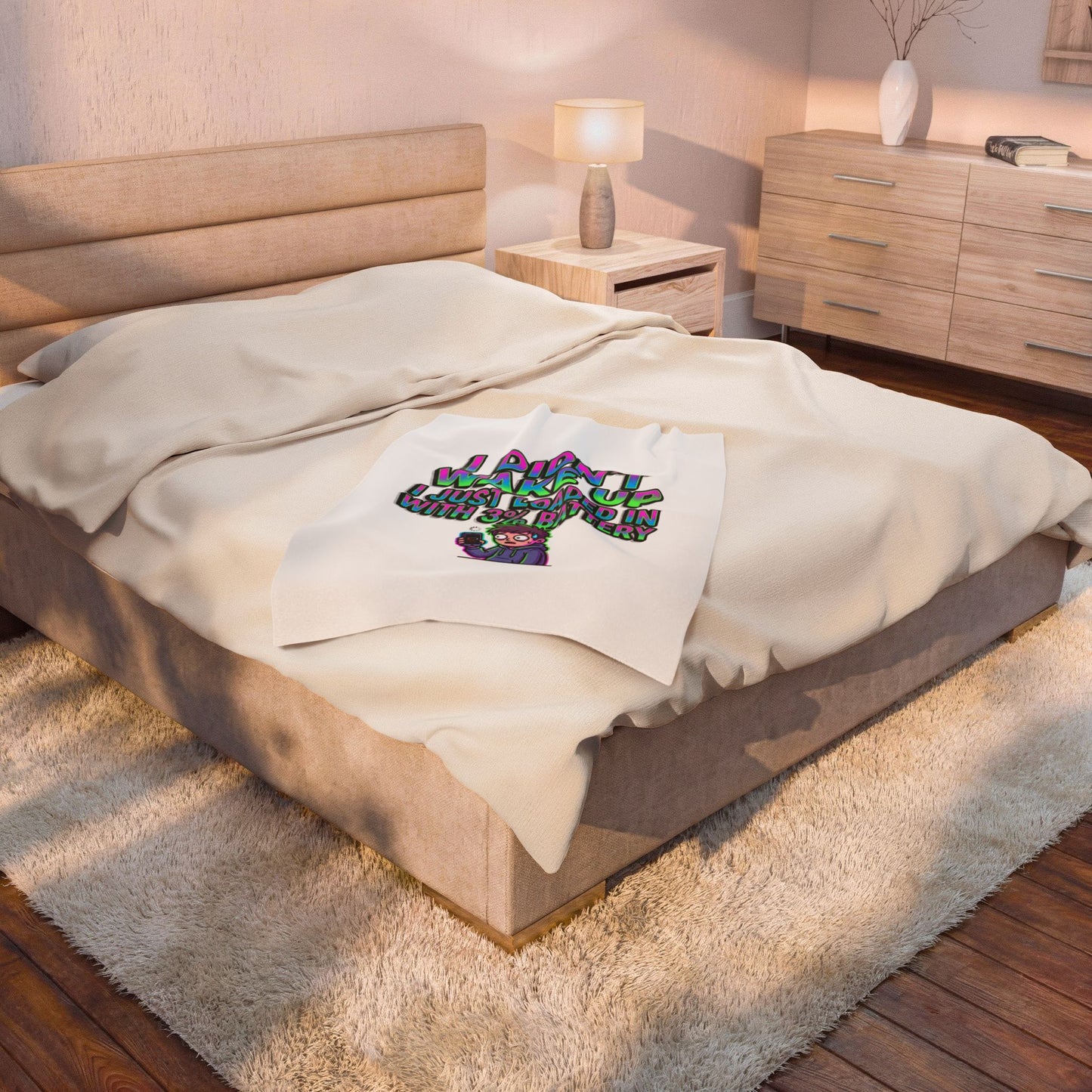 I Didn’t Wake Up I Just Loaded In With 3% Battery Velveteen Plush Blanket | meme-core, cringe-core