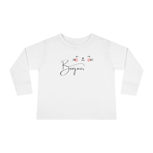 Toddler Long Sleeve Tee, Bonjour Shirt, French Toddler Top, Kids Long Sleeve Tee, Kids French Shirt, Children's Bonjour Shirt