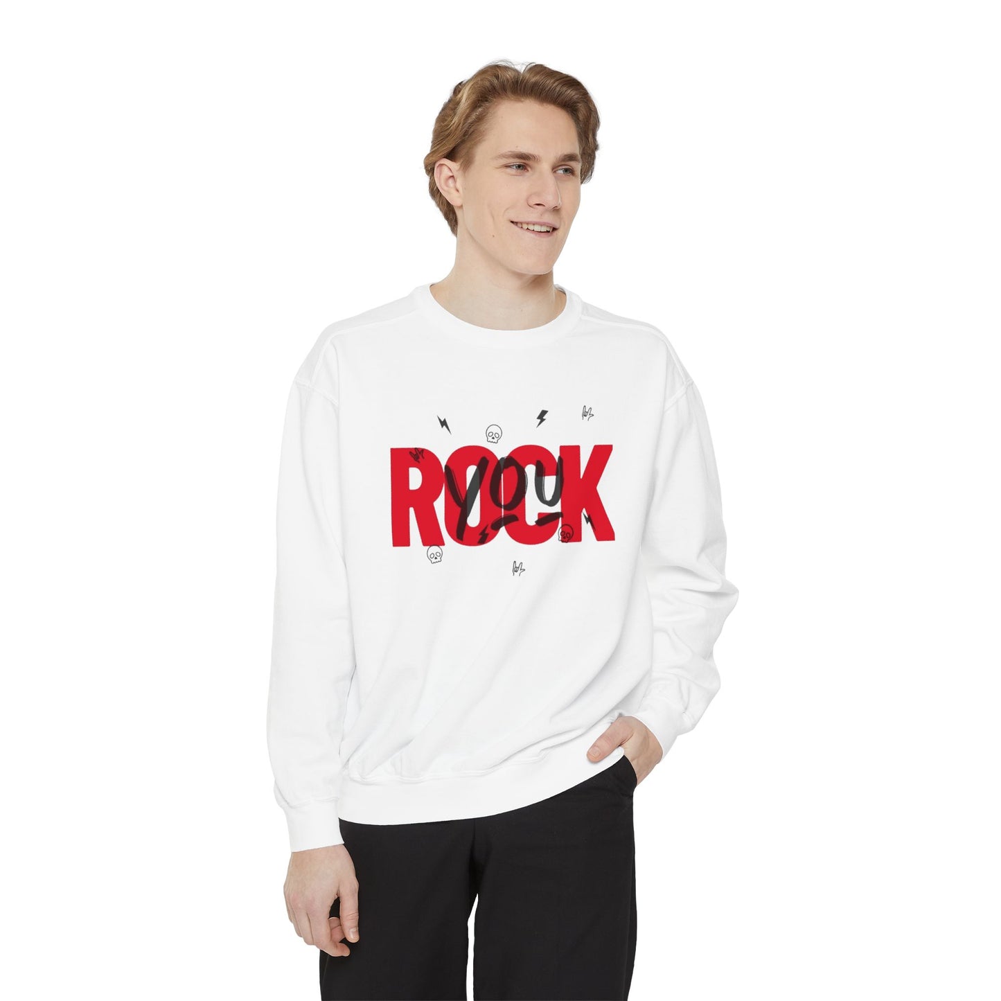 Rock 'n' Roll Revival, Retro Rocker, Classic Rock, Edgy Elegance, Rock Star Chic, Urban Rocker, Rebellious Comfort, Garment-Dyed Sweatshirt