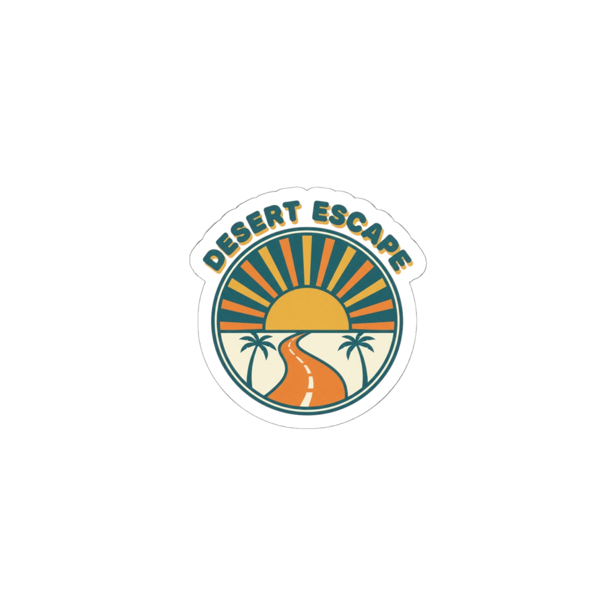 Desert Escape Sticker | 1970s Sunset, Retro Palm Road Decal