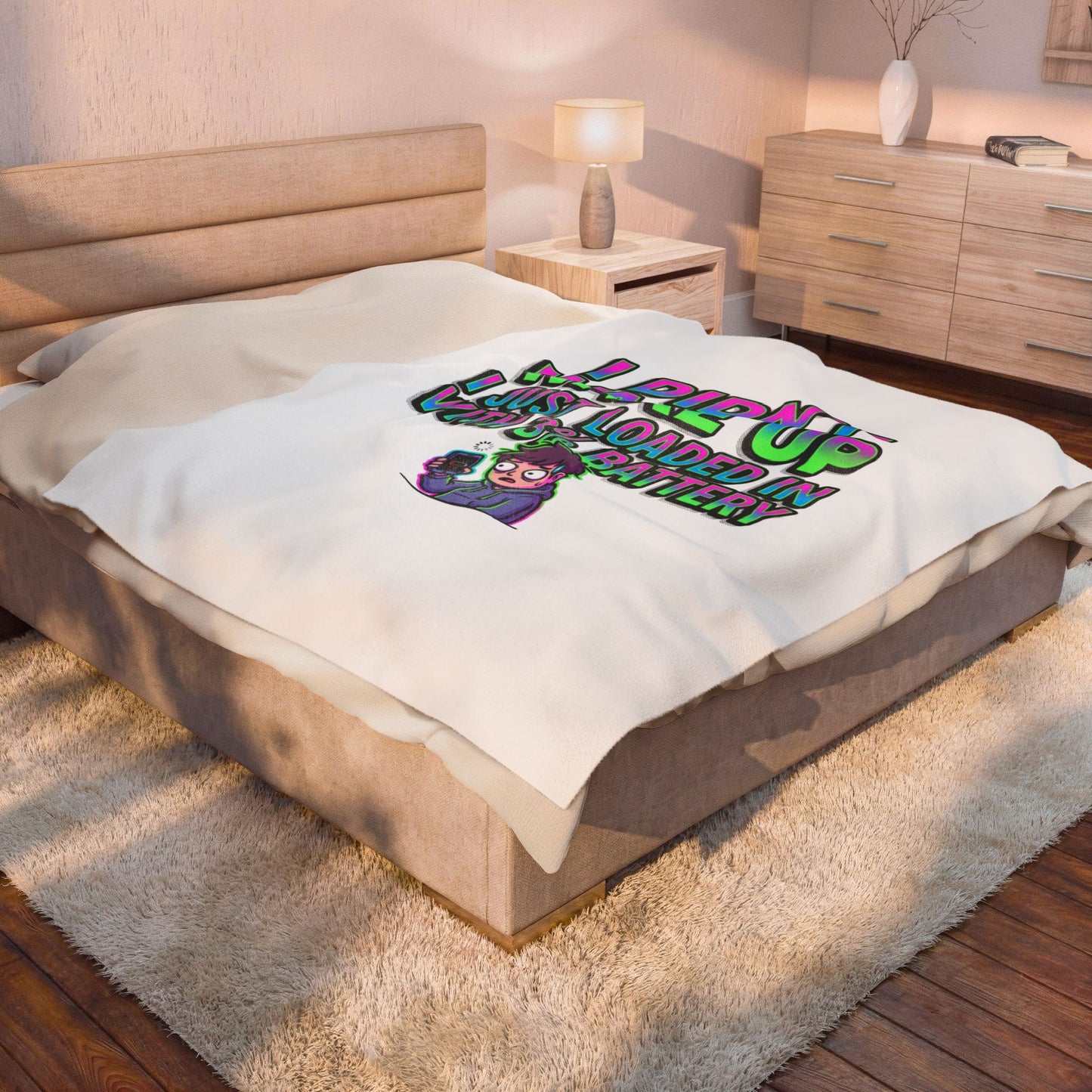 I Didn’t Wake Up I Just Loaded In With 3% Battery Velveteen Plush Blanket | meme-core, cringe-core