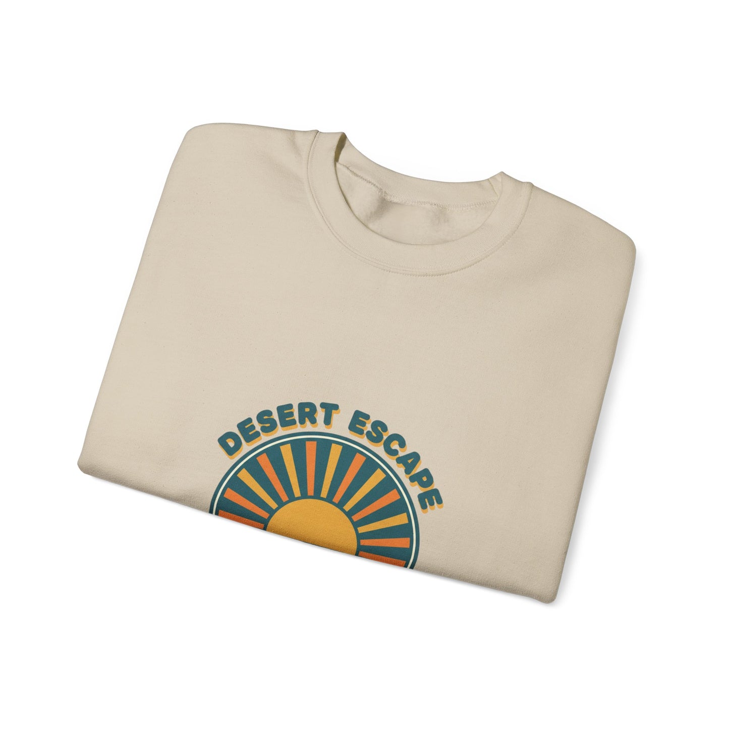 Desert Escape Sunset Crewneck, 70s Retro Surf Graphic | Vintage Palm Postcard