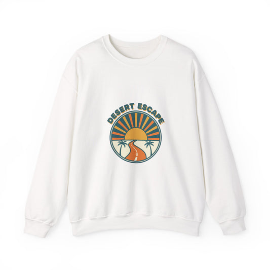 Desert Escape Sunset Crewneck, 70s Retro Surf Graphic | Vintage Palm Postcard