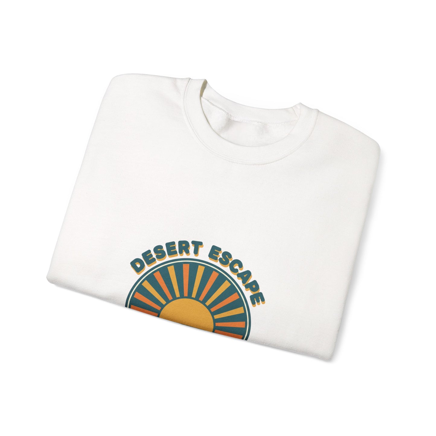 Desert Escape Sunset Crewneck, 70s Retro Surf Graphic | Vintage Palm Postcard