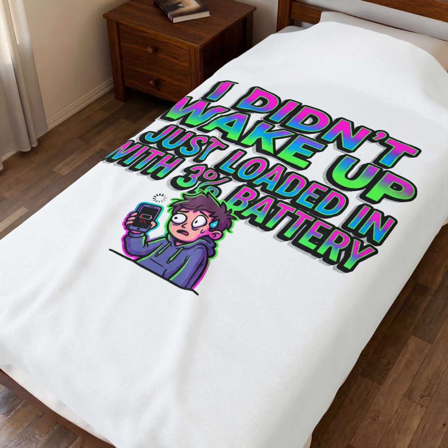 I Didn’t Wake Up I Just Loaded In With 3% Battery Velveteen Plush Blanket | meme-core, cringe-core