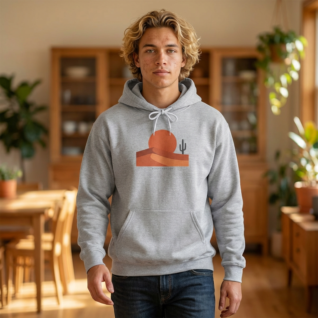 Desert Sunset Minimalist Mesa Hoodie | Southwestern adobe-inspired art