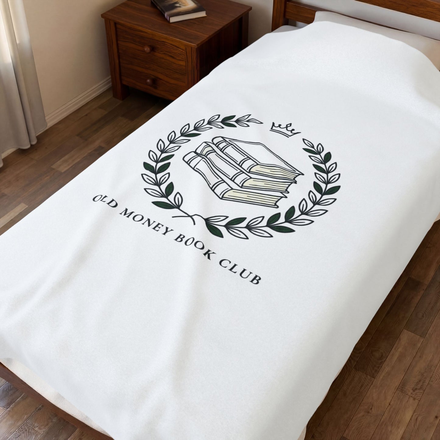 Old Money Book Club Velveteen Blanket | quiet luxury, minimalist, serif, monochrome
