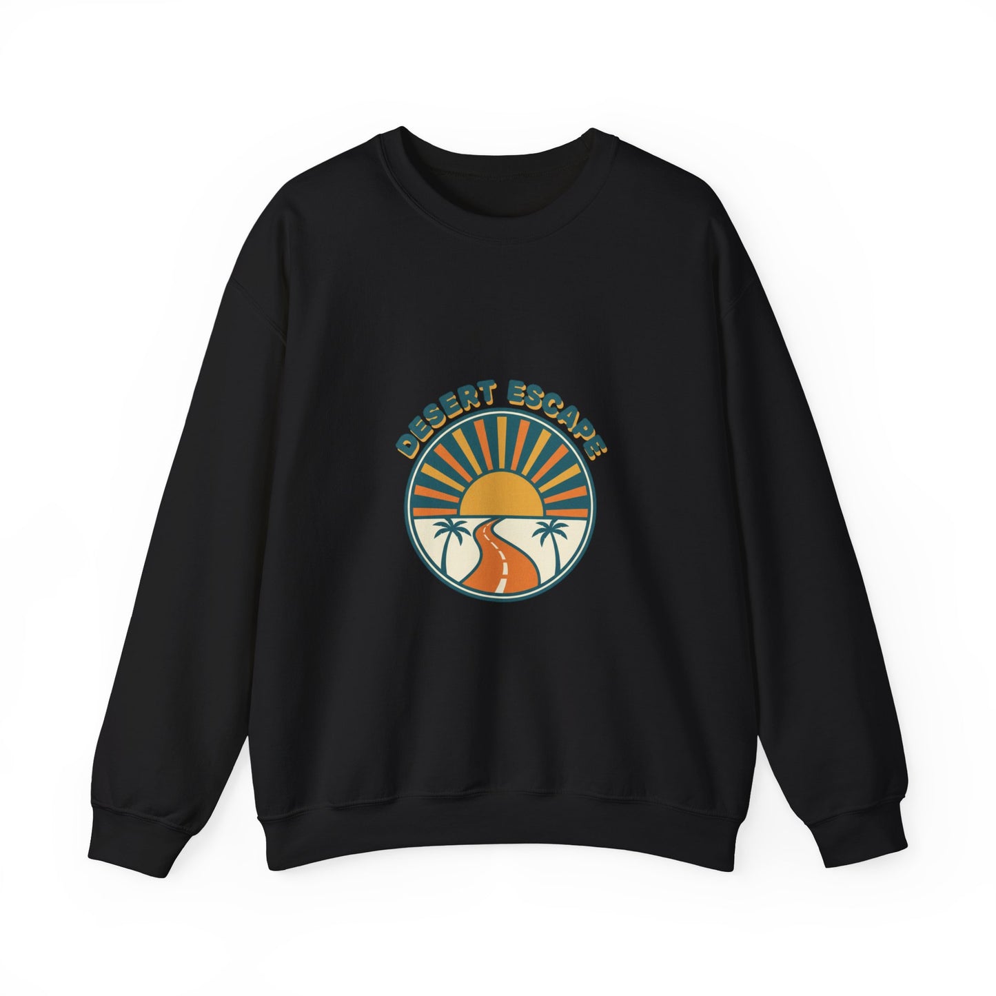 Desert Escape Sunset Crewneck, 70s Retro Surf Graphic | Vintage Palm Postcard