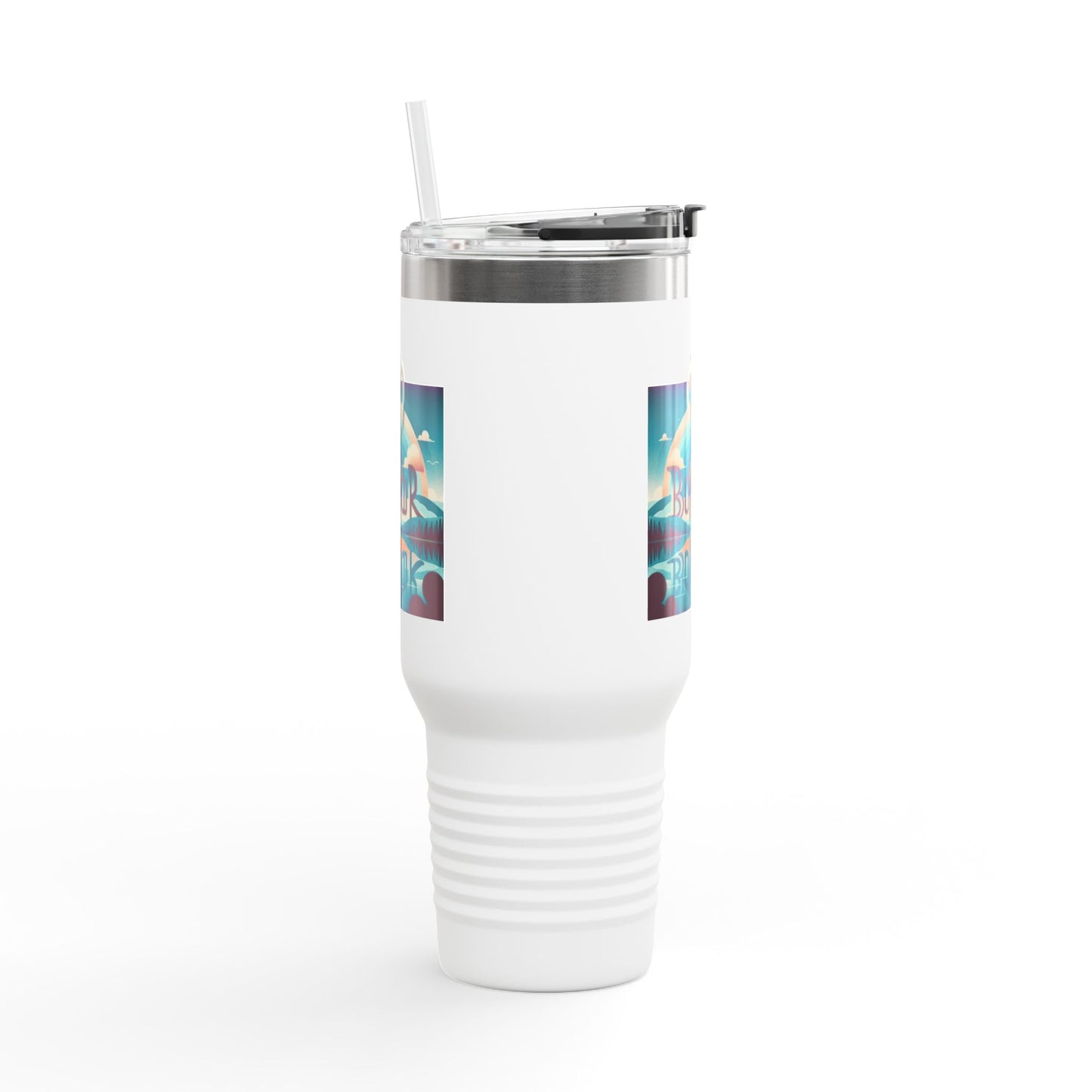 Bonjour Insulated Travel Mug, 40oz - French Parisian Coffee Cup, Traveler Tea Tumbler, Eiffel Tower Commuter Flask, Gift for Francophile,