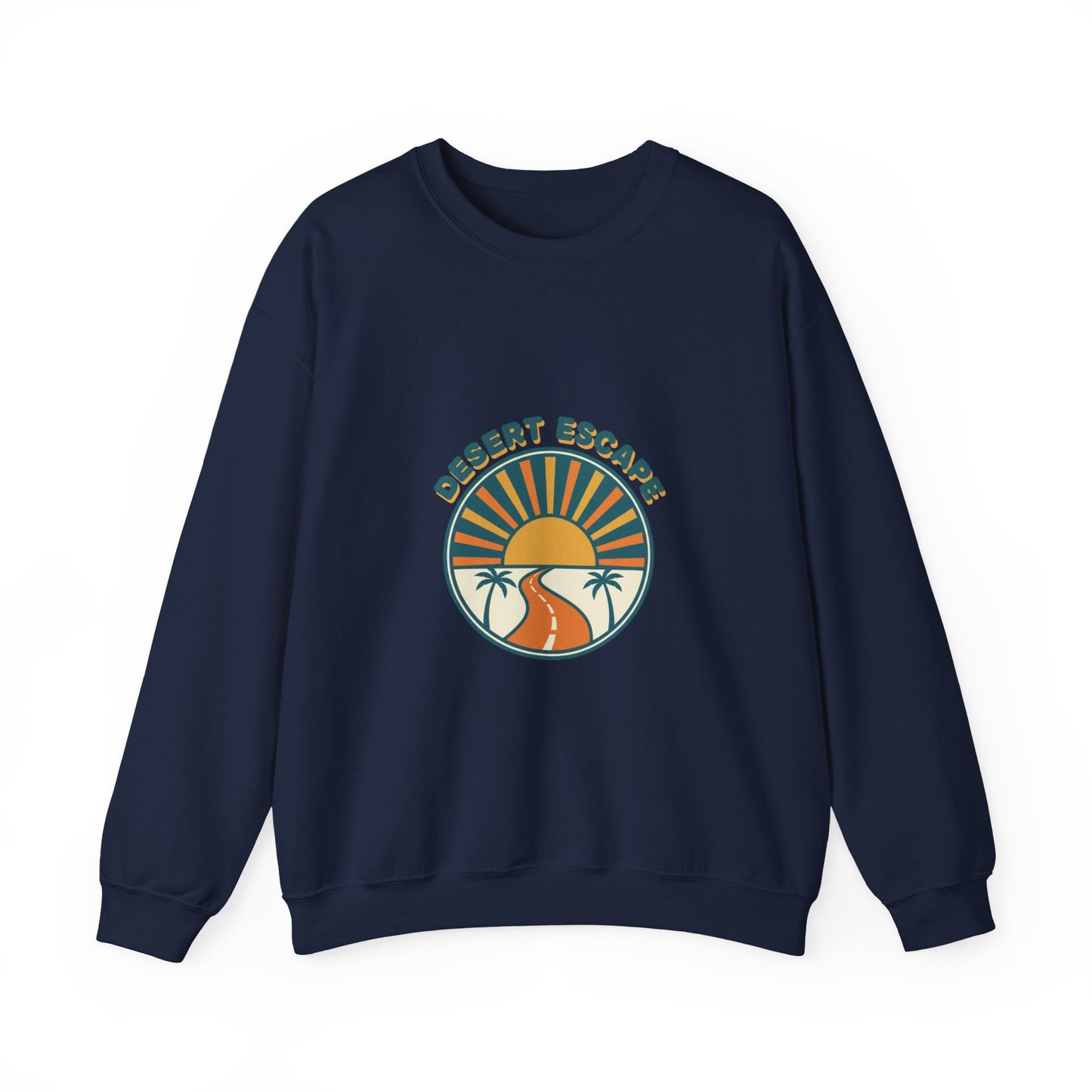 Desert Escape Sunset Crewneck, 70s Retro Surf Graphic | Vintage Palm Postcard
