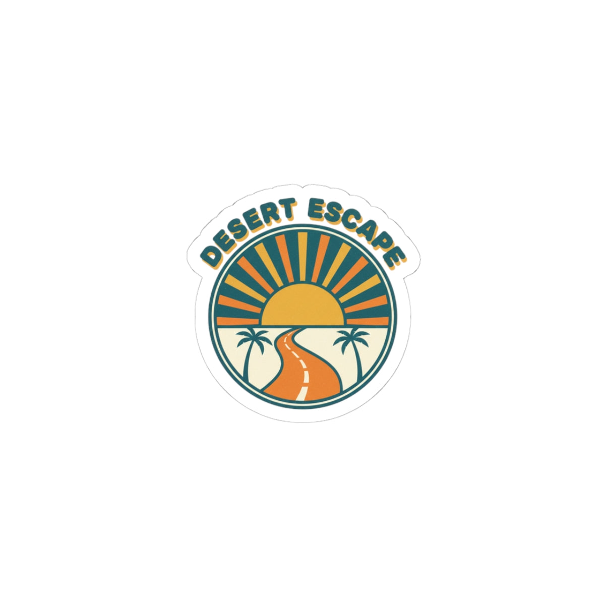Desert Escape Sticker | 1970s Sunset, Retro Palm Road Decal