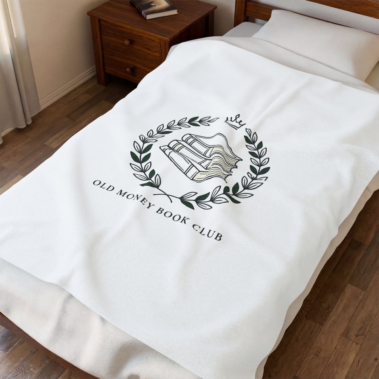 Old Money Book Club Velveteen Blanket | quiet luxury, minimalist, serif, monochrome