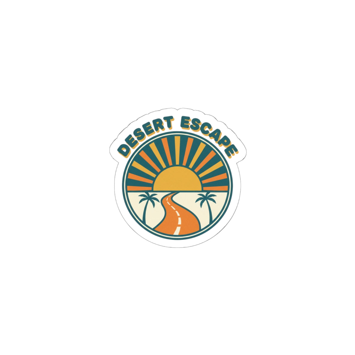 Desert Escape Sticker | 1970s Sunset, Retro Palm Road Decal