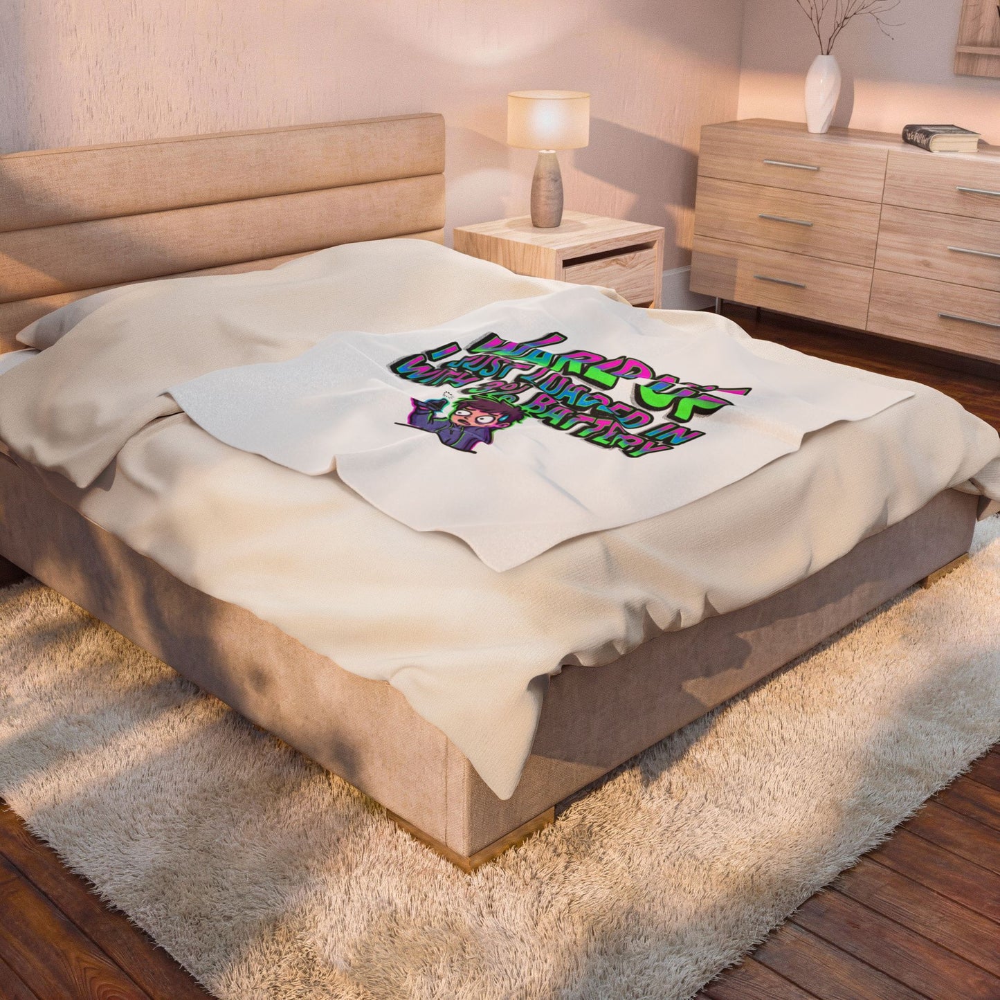 I Didn’t Wake Up I Just Loaded In With 3% Battery Velveteen Plush Blanket | meme-core, cringe-core