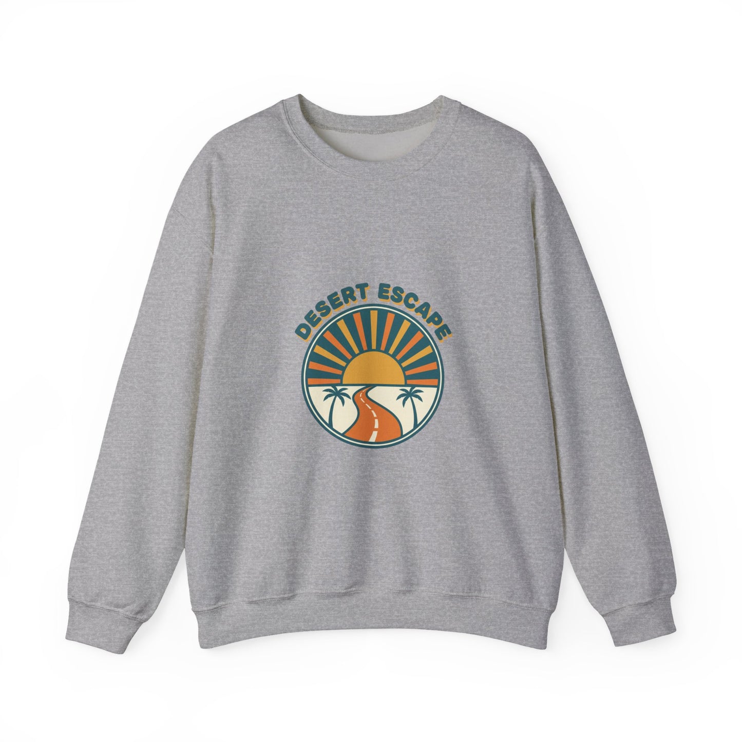 Desert Escape Sunset Crewneck, 70s Retro Surf Graphic | Vintage Palm Postcard
